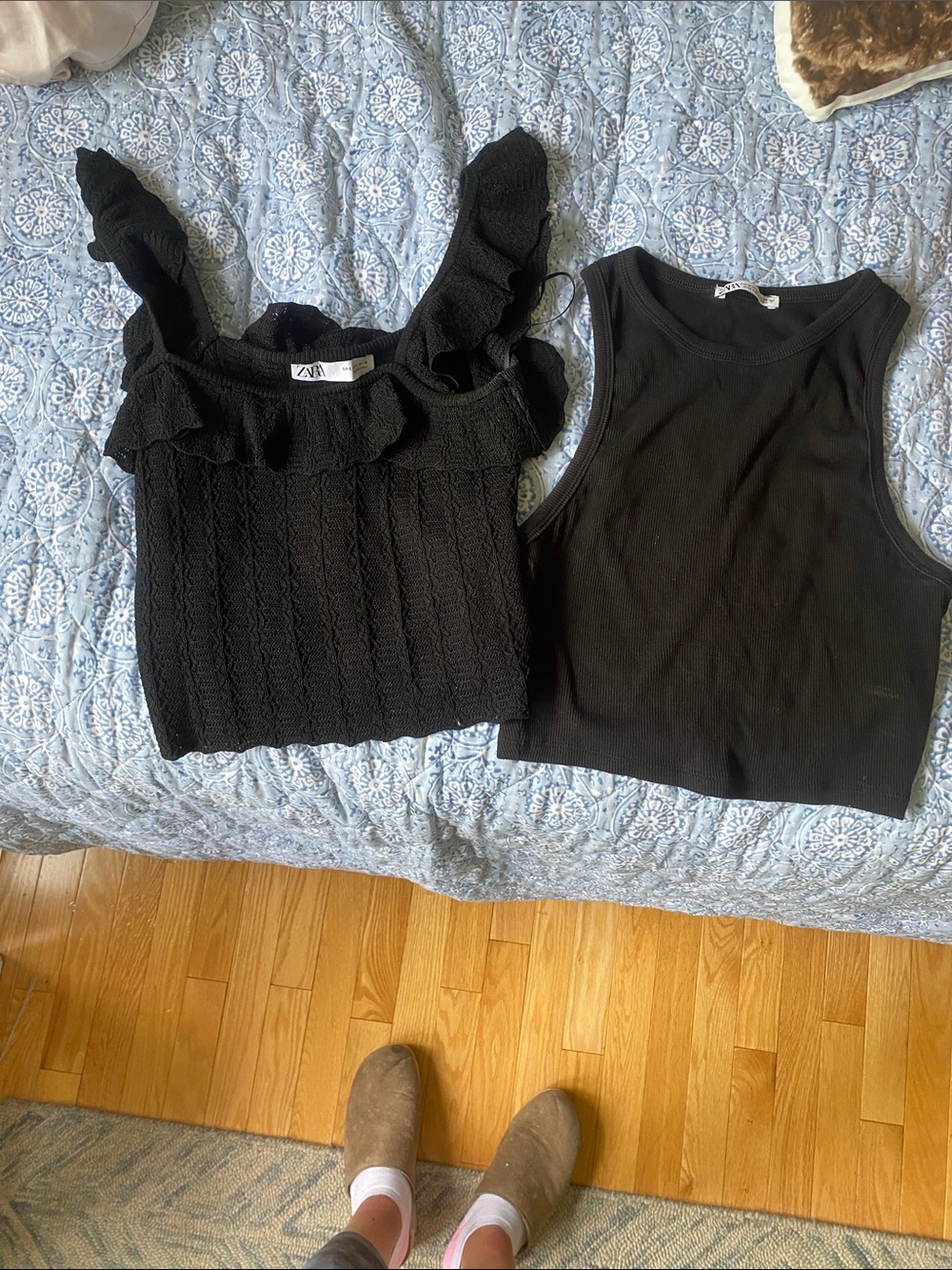 Zara Black Ruffle Knit Top and Black Ribbed Tank bundle